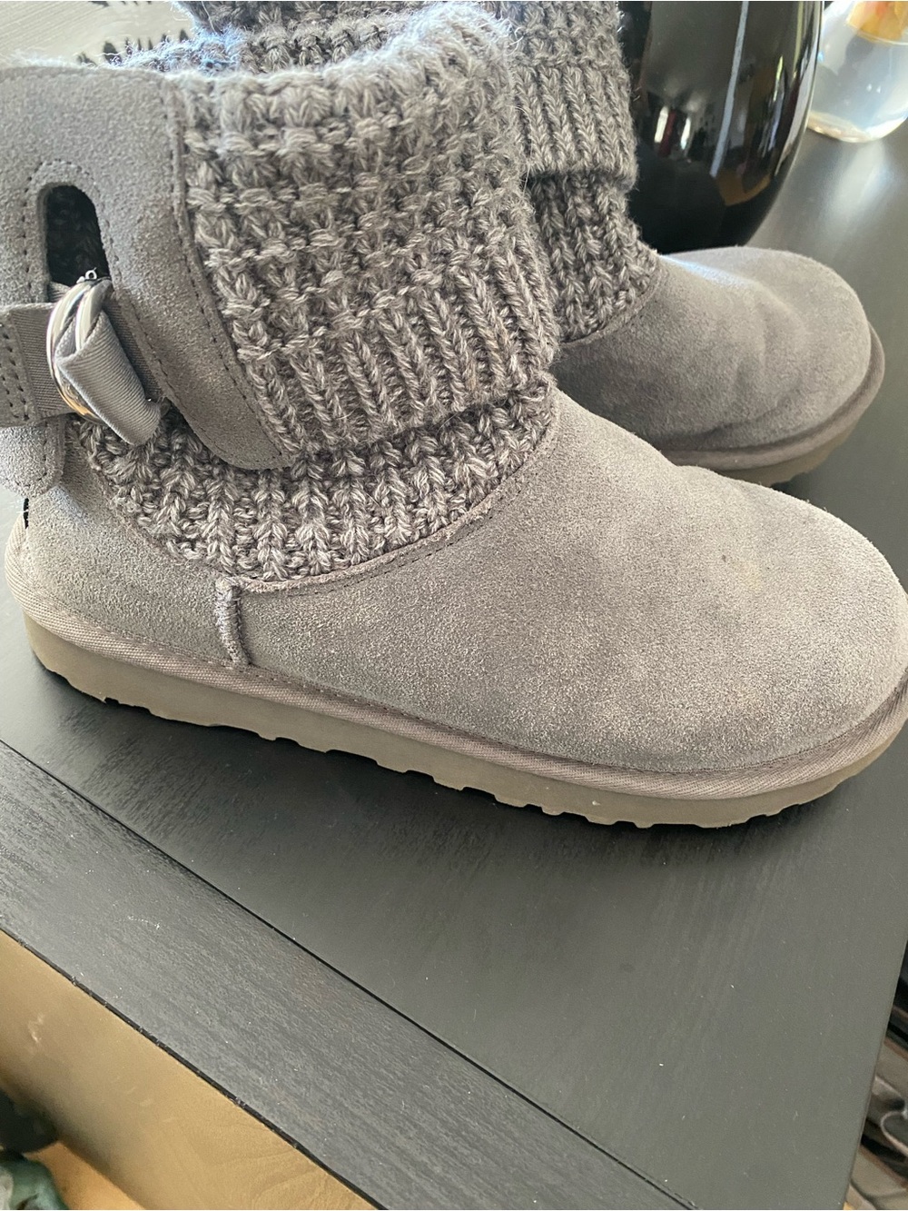 Women's Uggs Solene Gray Knit-Cuff Suede Boot size 8